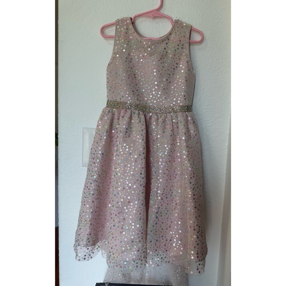 Rare Editions Girls Pink Sequin High-Low Party Dress Size 6